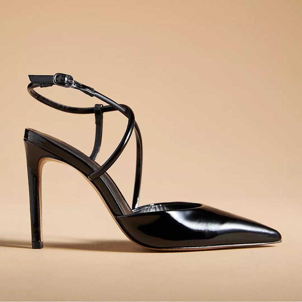 SCHUTZ Aimee Black Strappy Patent Leather Heels